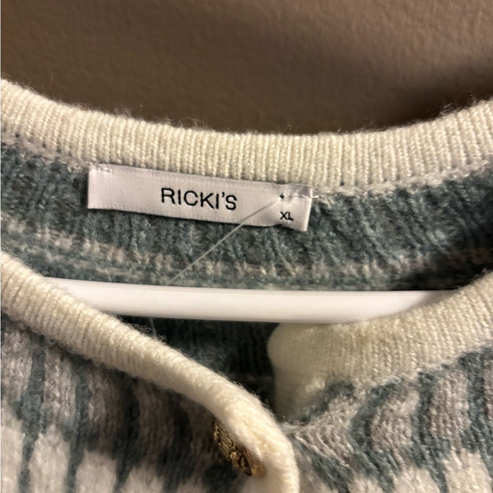 Ricki's Teal and Cream Button-Up Cardigan - Picture 3 of 5